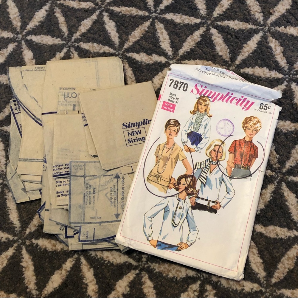 Vintage 60's Blouse Pattern - Simplicity 7870 - Misses 12 - Bust 34